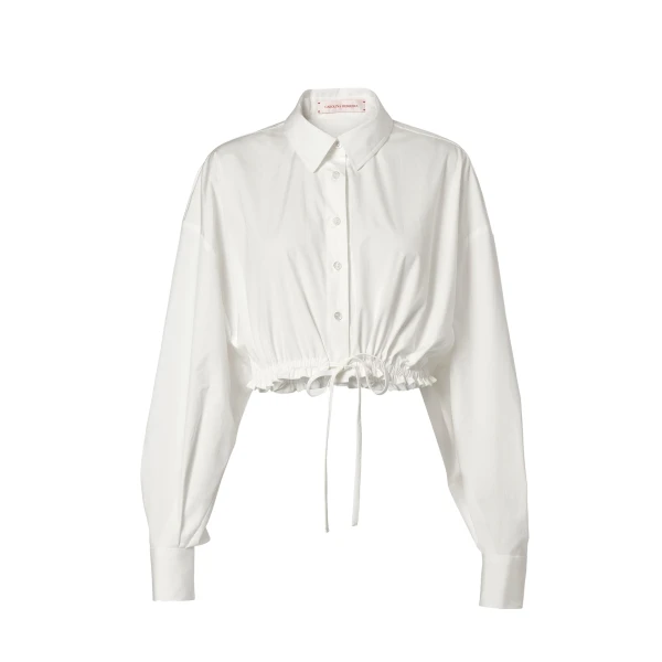 Carolina Herrera Cropped Shirt with Drawstring Waist in White
