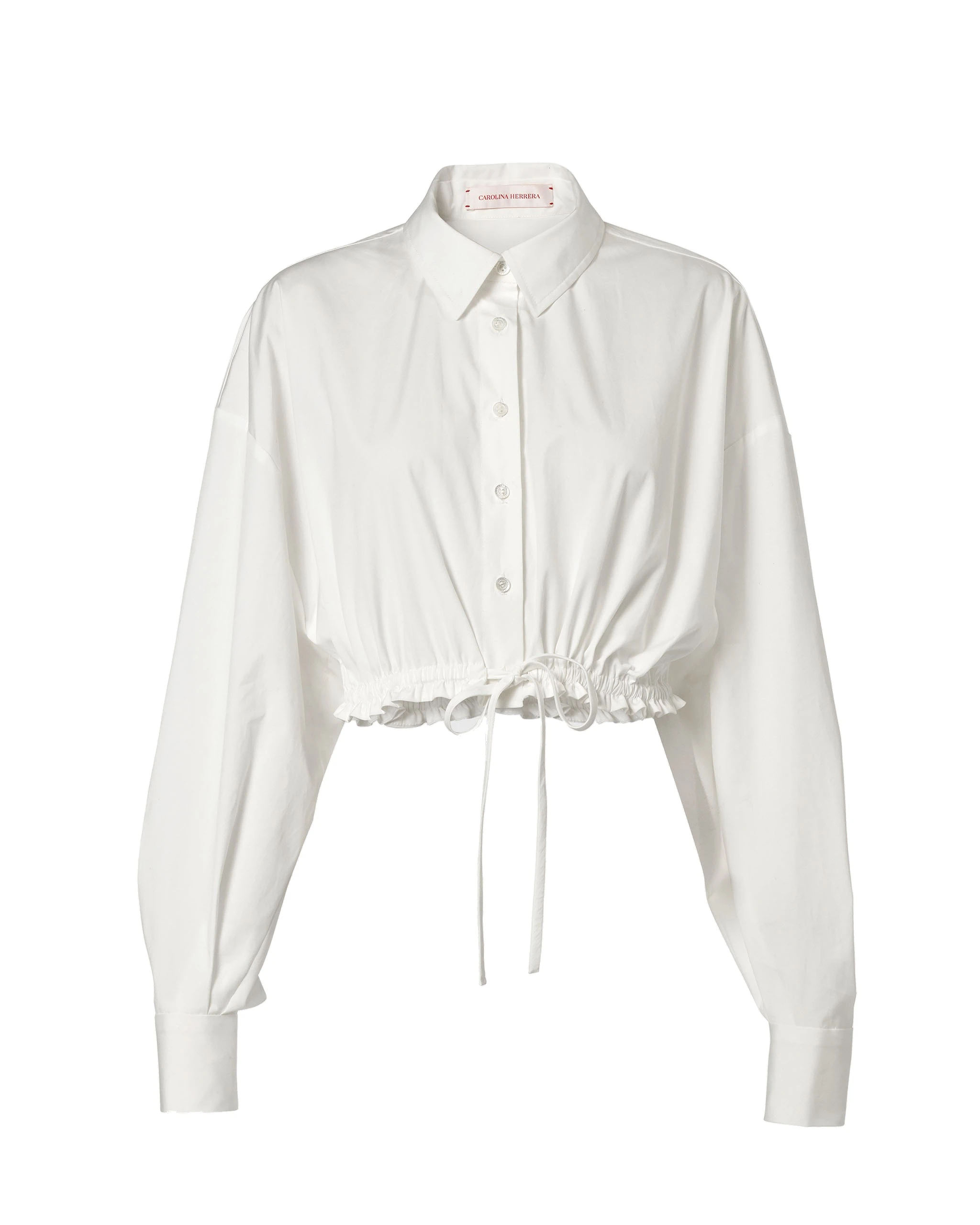 Carolina Herrera Cropped Shirt with Drawstring Waist in White | Tops | Coveti Carolina Herrera Cropped Shirt with Drawstring Waist in White