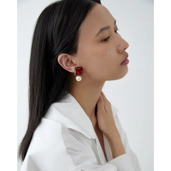Carolina Herrera Crystal and Pearl Drop Earrings, view 2