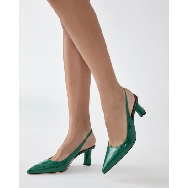 Carolina Herrera Cylinder-Heel Patent Leather Pumps in Racing Green, view 2