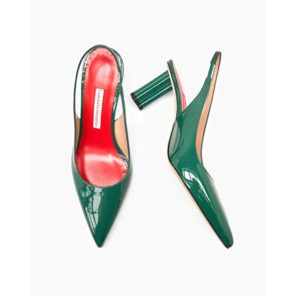 Carolina Herrera Cylinder-Heel Patent Leather Pumps in Racing Green, view 6