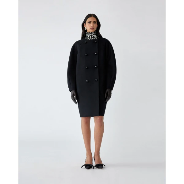 Carolina Herrera Double-Breasted Cocoon Coat in Black, view 2