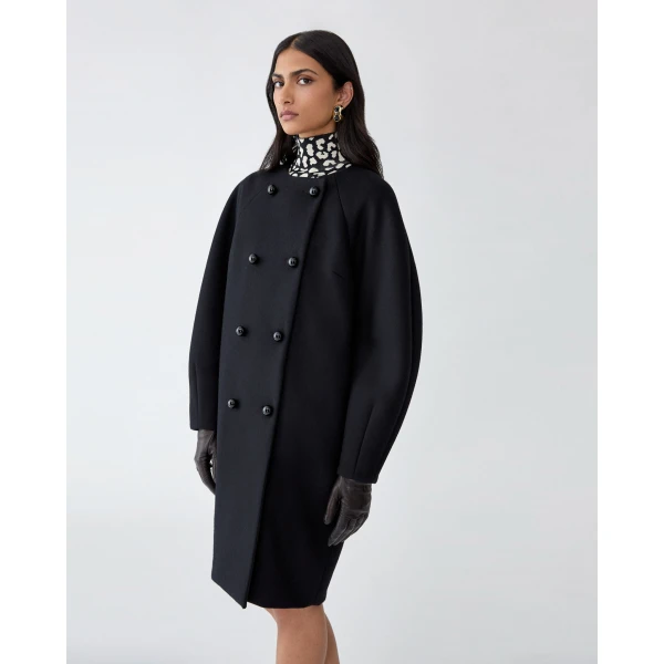 Carolina Herrera Double-Breasted Cocoon Coat in Black, view 4