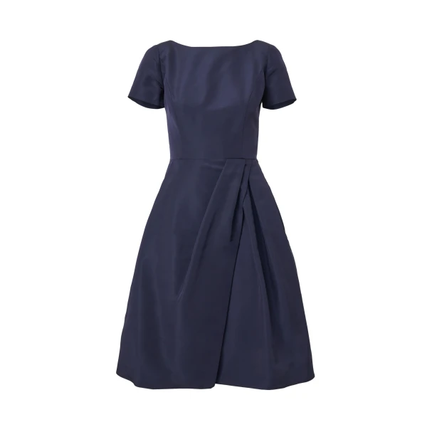 Draped Boat Neck Dress in Midnight