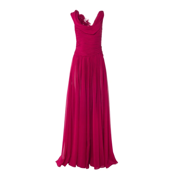 Draped Chiffon Gown with Floral Embellishment