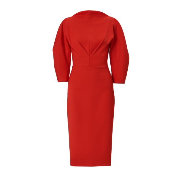 Carolina Herrera Draped-Neck Sheath Dress in Chili Red