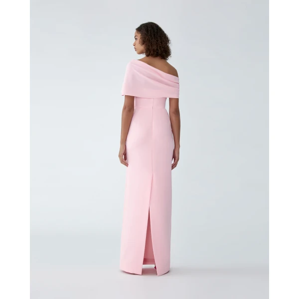 Carolina Herrera Draped Off-Shoulder Column Gown in Rosewater, view 3