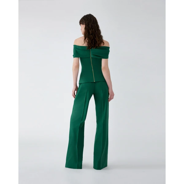 Carolina Herrera Draped Off-Shoulder Top in Racing Green, view 3