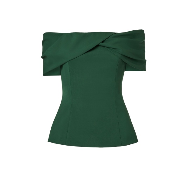 Carolina Herrera Draped Off-Shoulder Top in Racing Green