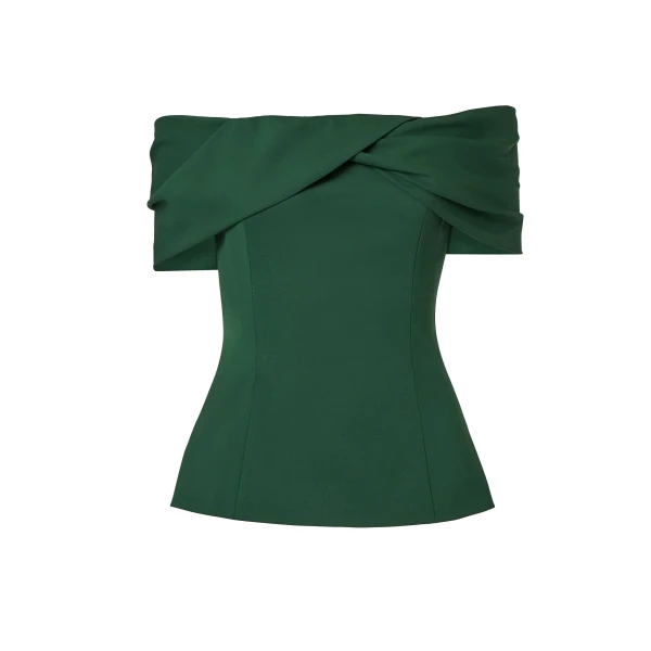 Carolina Herrera Draped Off-Shoulder Top in Racing Green