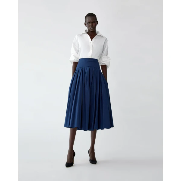 Carolina Herrera Drop Waist Pleated Midi Skirt in Midnight, view 2