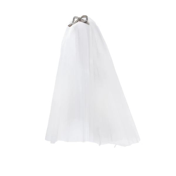 Embroidered Bow Tiara and Veil in White