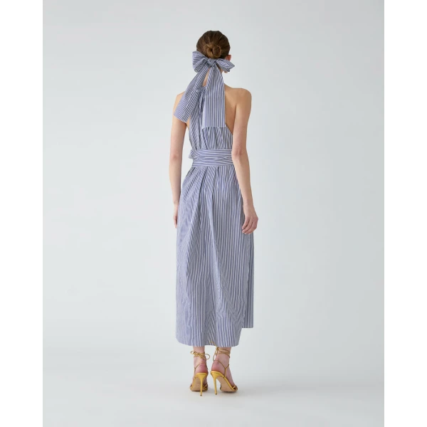 Carolina Herrera Embroidered Striped Halterneck Midi Dress, view 3