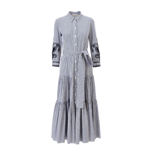 Carolina Herrera Embroidered Striped Midi Shirt Dress