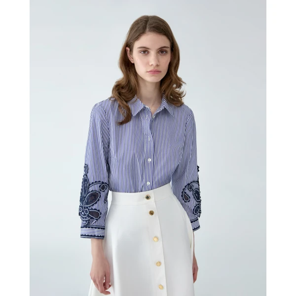 Carolina Herrera Embroidered Striped Shirt, view 4