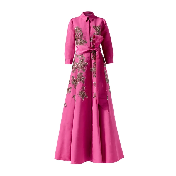 Embroidered Trench Gown in Rose