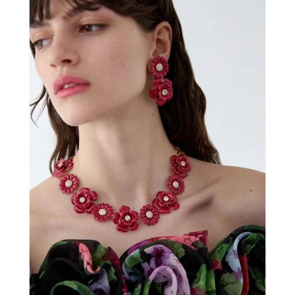 Carolina Herrera Enamel Mixed Flower Drop Earrings, view 2