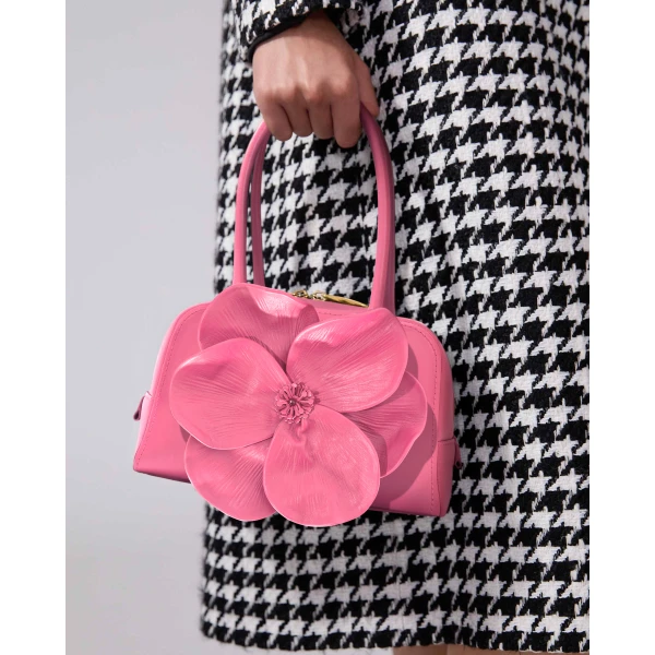 Carolina Herrera Flora Matryoshka Small Bowling Bag in Happy Pink, view 2