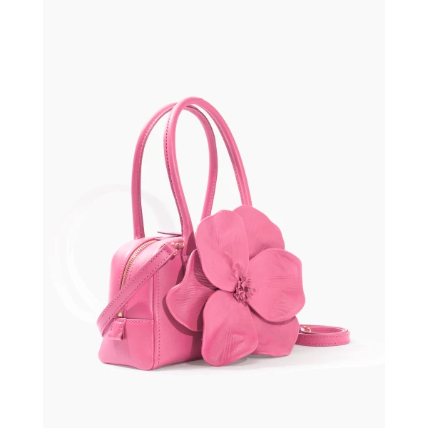 Carolina Herrera Flora Matryoshka Small Bowling Bag in Happy Pink, view 3