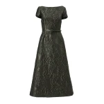 Carolina Herrera Floral Cloque Lurex Jacquard A-Line Dress in Forest Green