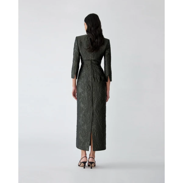 Carolina Herrera Floral Cloque Lurex Jacquard Bolero Jacket in Forest Green, view 3