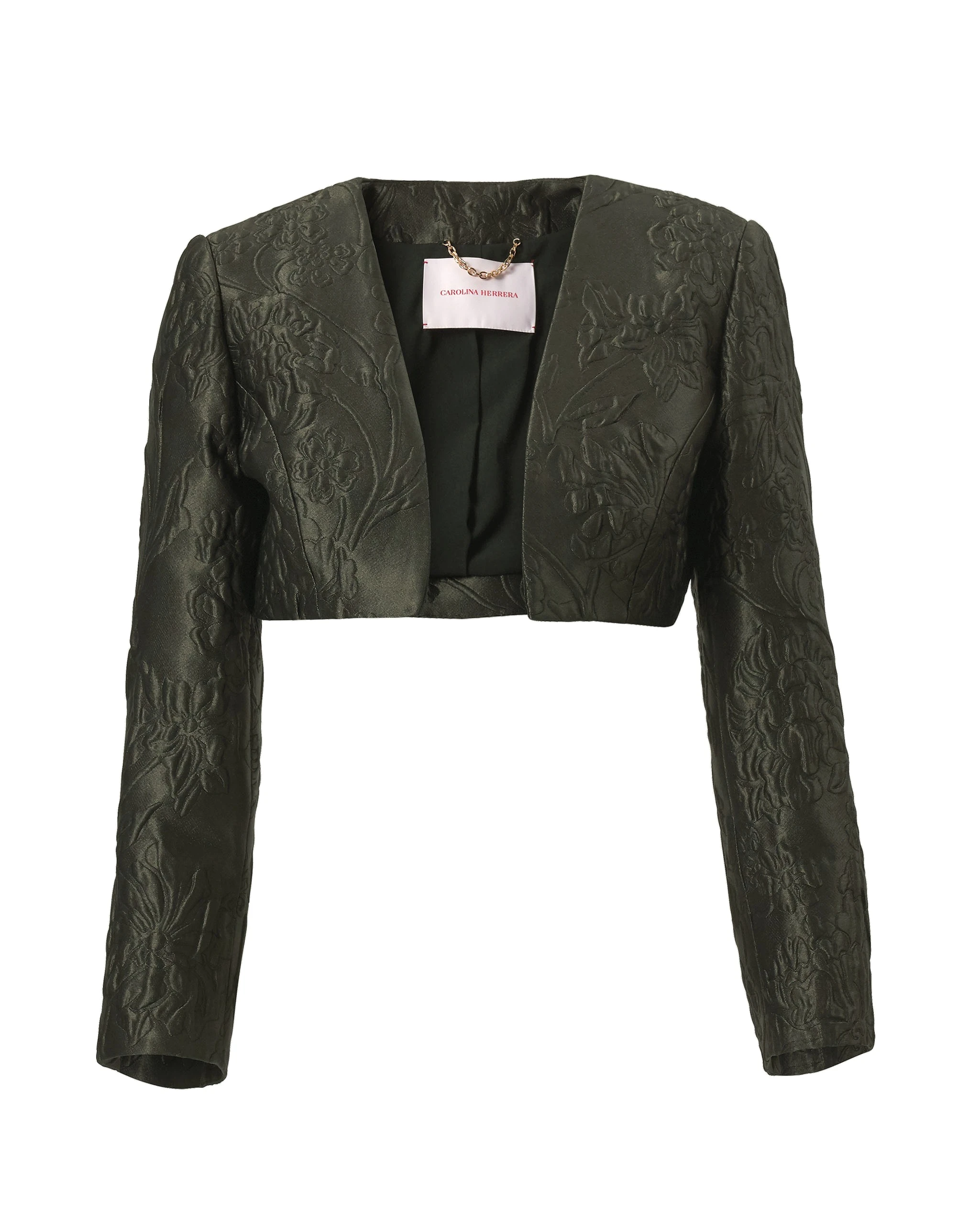 Carolina Herrera Floral Cloque Lurex Jacquard Bolero Jacket in Forest Green | Jackets | Coveti Carolina Herrera Floral Cloque Lurex Jacquard Bolero Jacket in Forest Green