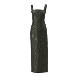 Carolina Herrera Floral Cloque Lurex Jacquard Column Dress in Forest Green