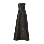 Carolina Herrera Floral Cloque Lurex Jacquard Strapless Gown in Forest Green