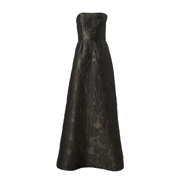 Carolina Herrera Floral Cloque Lurex Jacquard Strapless Gown in Forest Green
