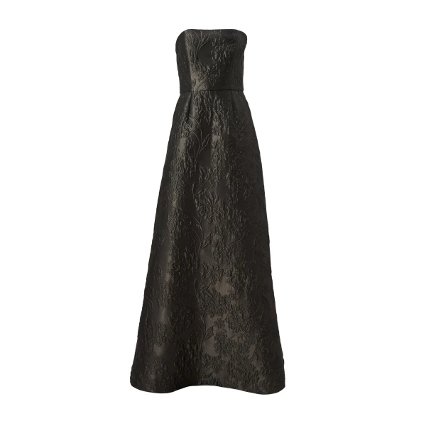 Carolina Herrera Floral Cloque Lurex Jacquard Strapless Gown in Forest Green