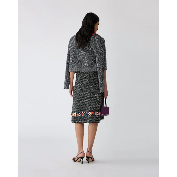 Carolina Herrera Floral-Embroidered Bouclé Cardigan, view 3