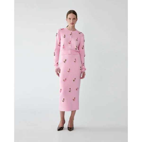 Carolina Herrera Floral-Embroidered Cardigan in Rosewater, view 2
