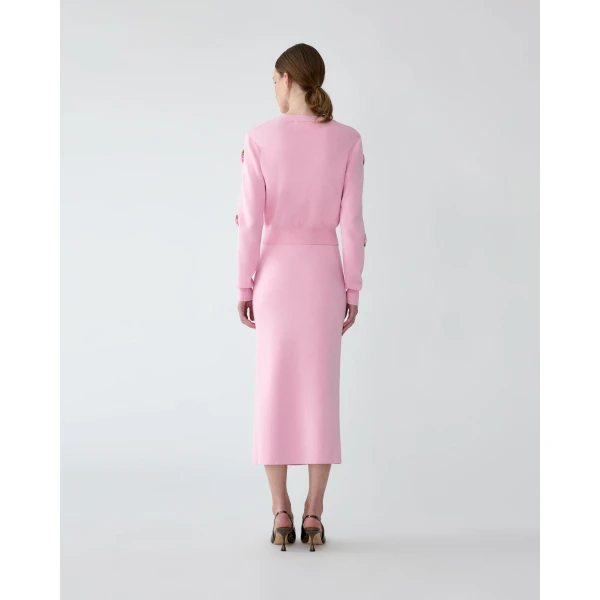 Carolina Herrera Floral-Embroidered Cardigan in Rosewater, view 3