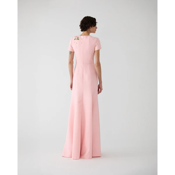 Carolina Herrera Floral-Embroidered Crepe Gown in Rosewater, view 3