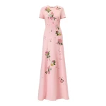 Carolina Herrera Floral-Embroidered Crepe Gown in Rosewater