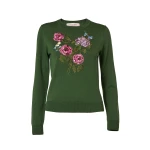 Carolina Herrera Floral-Embroidered Crewneck Sweater in Racing Green