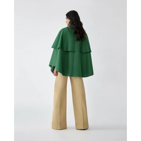 Carolina Herrera Floral-Embroidered Gabardine Cape in Racing Green, view 3