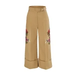 Carolina Herrera Floral-Embroidered Gabardine Cropped Wide Leg Pants