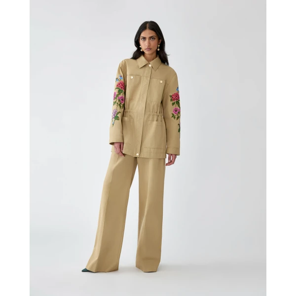Carolina Herrera Floral-Embroidered Gabardine Jacket, view 2