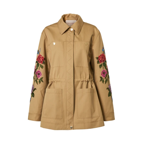 Floral-Embroidered Gabardine Jacket