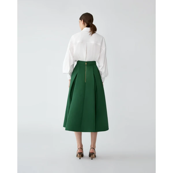 Carolina Herrera Floral-Embroidered Gabardine Midi Skirt in Racing Green, view 3