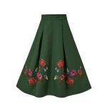 Carolina Herrera Floral-Embroidered Gabardine Midi Skirt in Racing Green