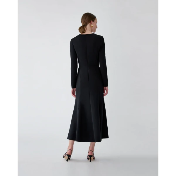 Carolina Herrera Floral-Embroidered Midi Dress in Black, view 3