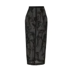 Carolina Herrera Floral-Embroidered Organza Column Skirt in Black
