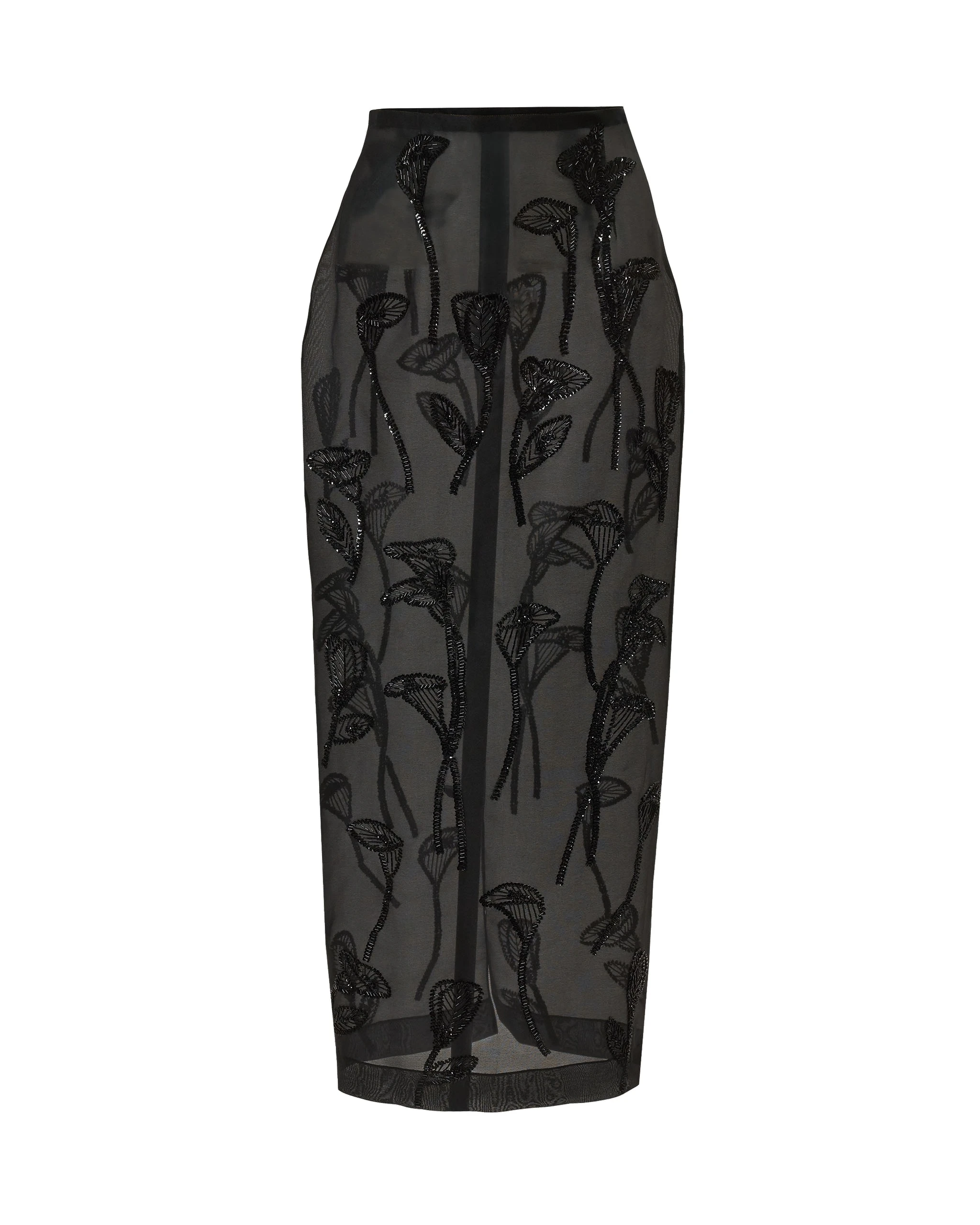 Carolina Herrera Floral-Embroidered Organza Column Skirt in Black | Skirts | Coveti Carolina Herrera Floral-Embroidered Organza Column Skirt in Black