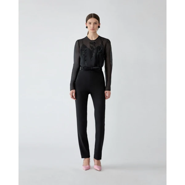 Carolina Herrera Floral-Embroidered Organza Top in Black, view 2