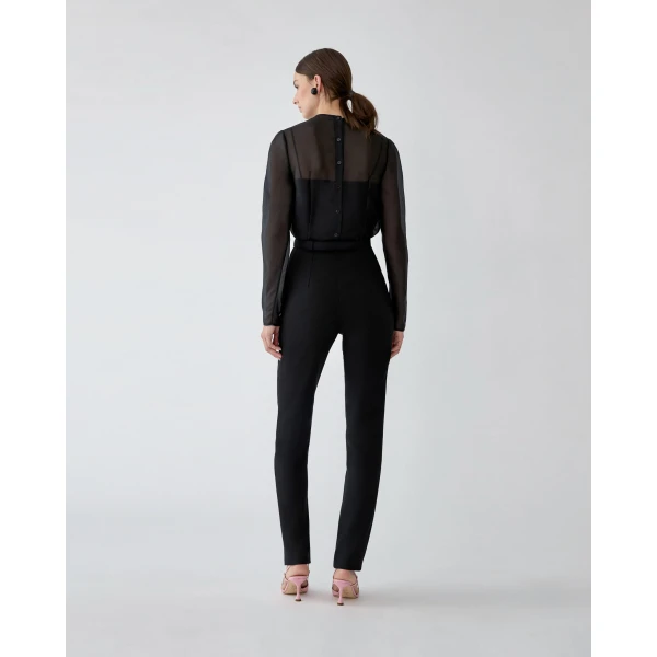 Carolina Herrera Floral-Embroidered Organza Top in Black, view 3