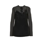 Carolina Herrera Floral-Embroidered Organza Top in Black