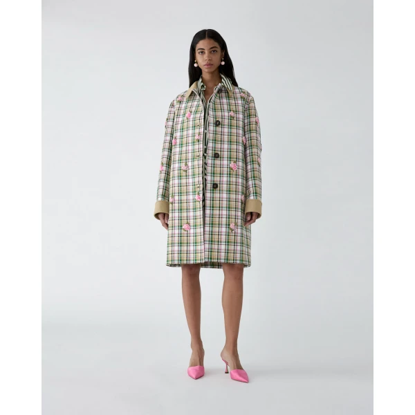 Carolina Herrera Floral-Embroidered Plaid Coat, view 2