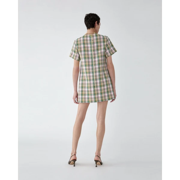 Carolina Herrera Floral-Embroidered Plaid Shift Dress, view 3